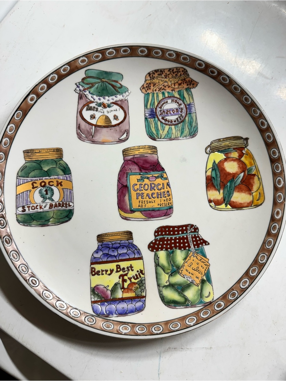 Decorative Canning Jars Ceramic Wall Plate - Multicolor Georgia peaches collect